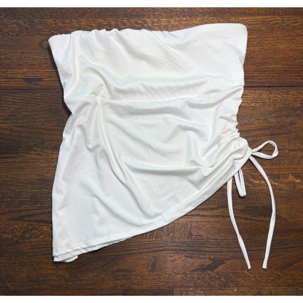 Live in the Moment Tube Top White Asymmetrical Scrunch Going Out Fairy Boho sz S
